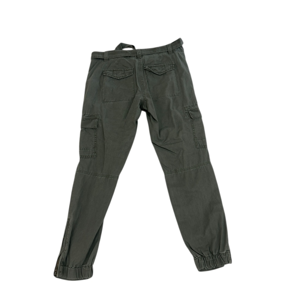LOFT Olive Green Cargo cropped cotton Pants tie belt size 4 - Picture 2 of 5
